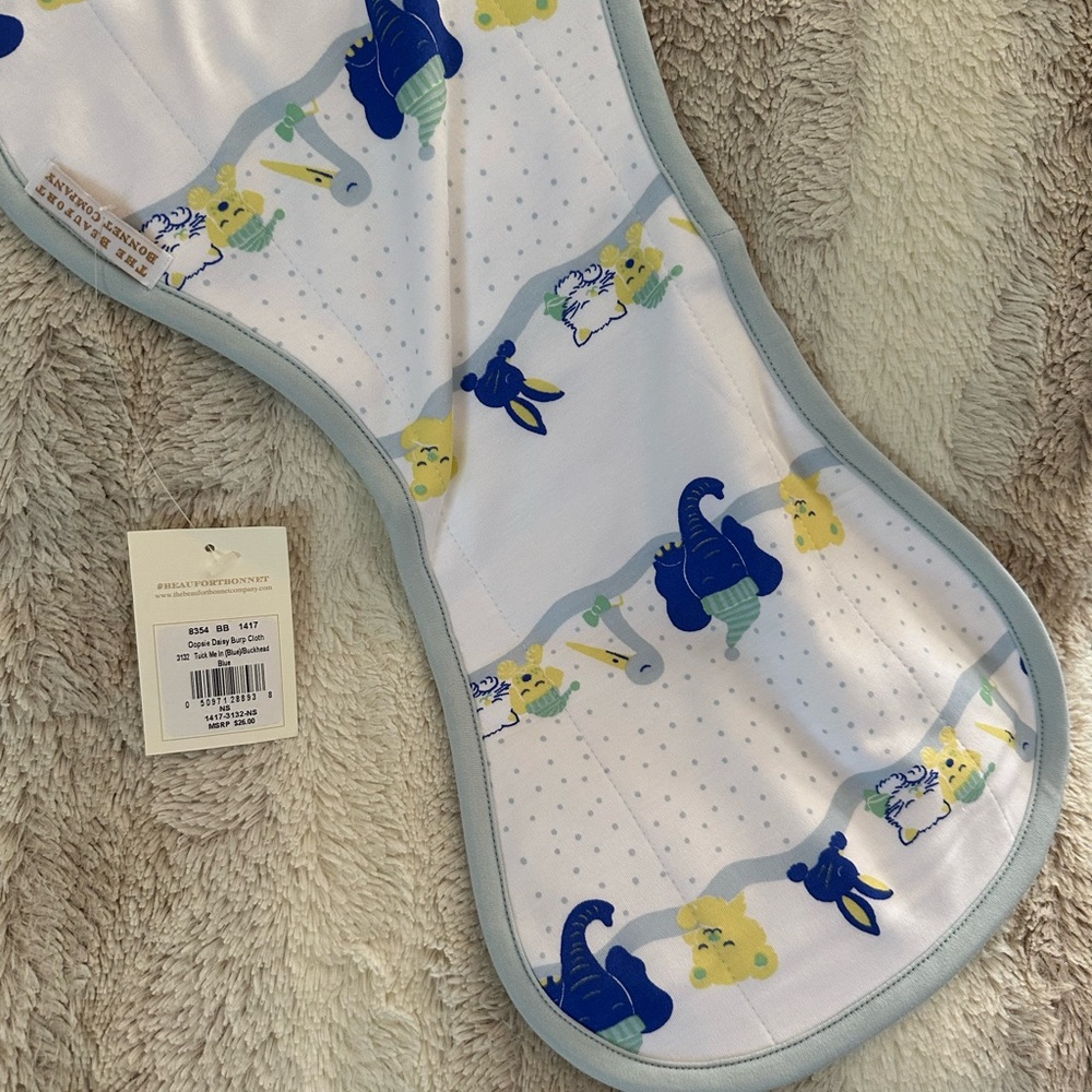 The Beaufort Bonnet Company Oopsie Daisy Burp Cloth Tuck Me In Blue NWT - Picture 3 of 5